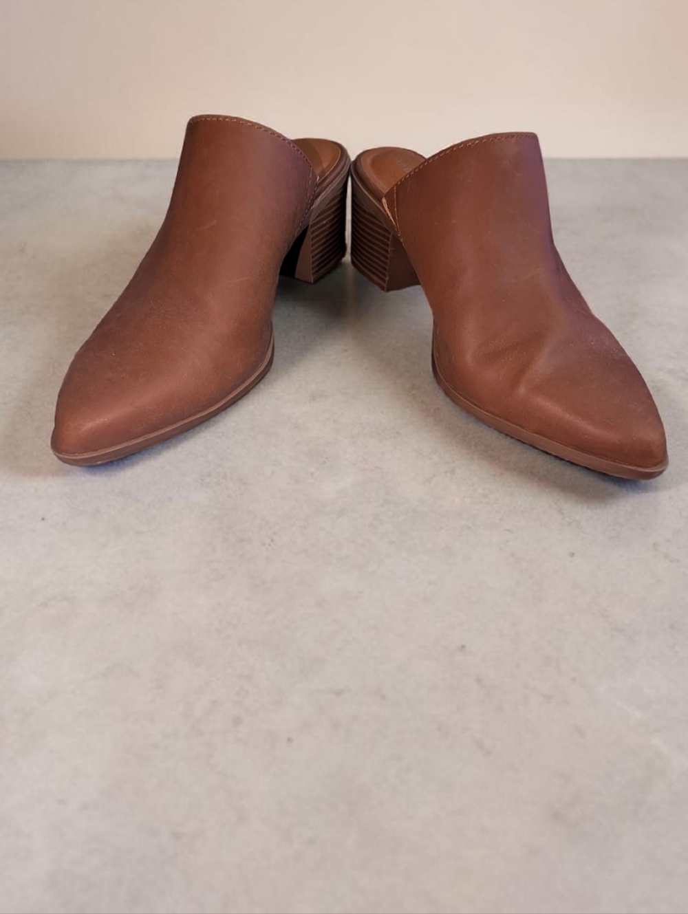 Madden Girl Brown Mule Heels Pointed‎ Toe Block Heel Slip On Size 9